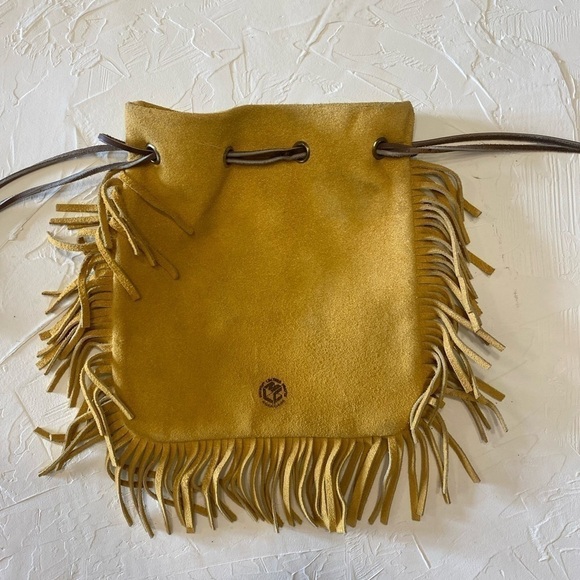 LEATHER Fringed Drawstring Bag with Wild Rose - Picture 2 of 14